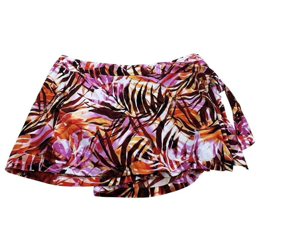 Cache Ruffle Wrap Skort 14 Tropical Floral Mini Sarong Cover Up Resort